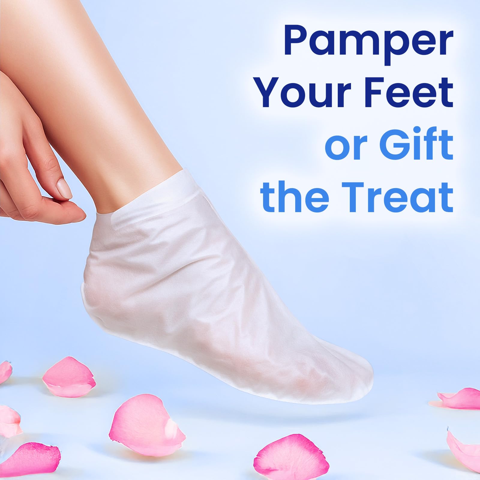 BLOOMORA foot masks worn on feet demonstrating comfortable fit