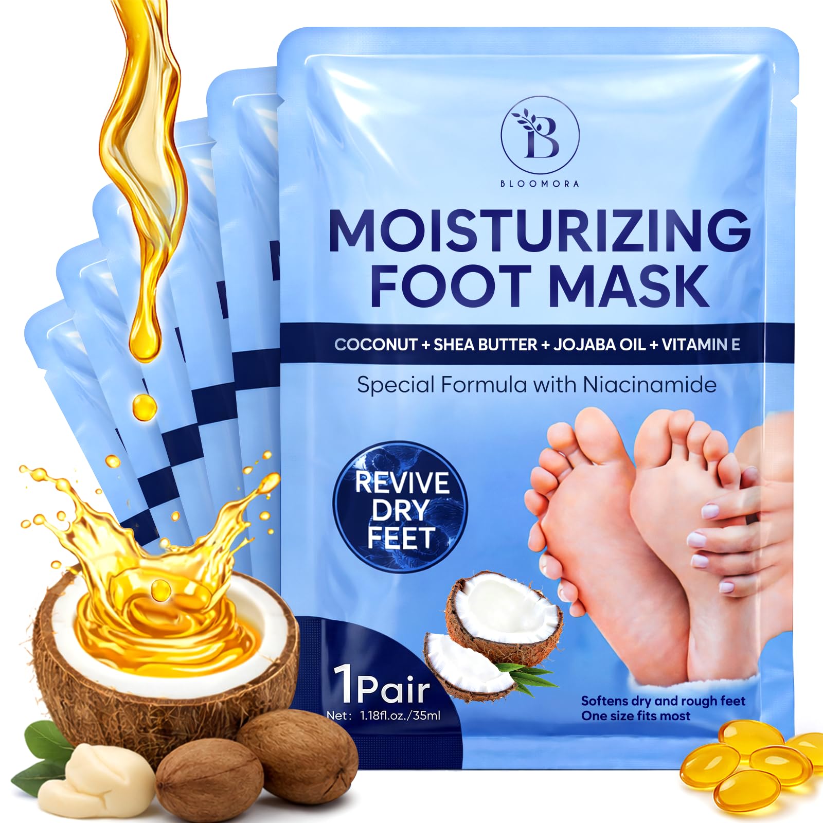 BLOOMORA front packaging showing six sealed pairs and product benefit