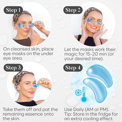 BLOOMORA patches in use under eyes showing instant de-puffing benefit