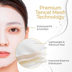 BLOOMORA mask texture and essence droplets highlighting hydration