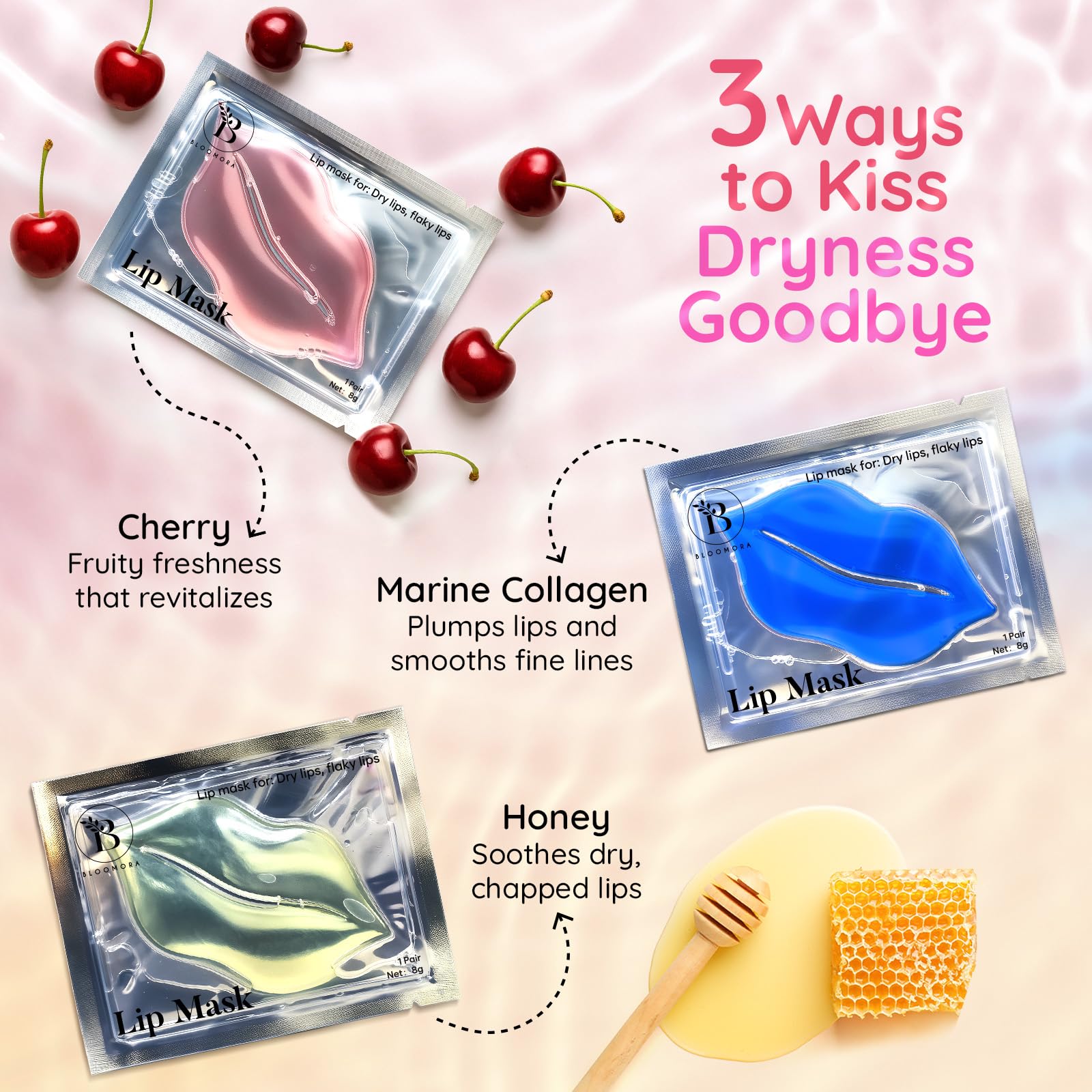 BLOOMORA single sachet opened revealing one ready-to-apply lip mask