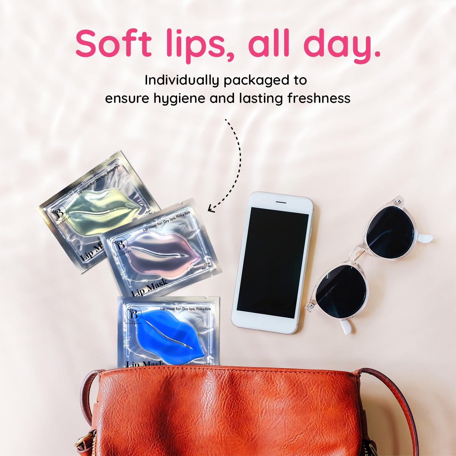 BLOOMORA mask beside coin for scale indicating single-use convenience