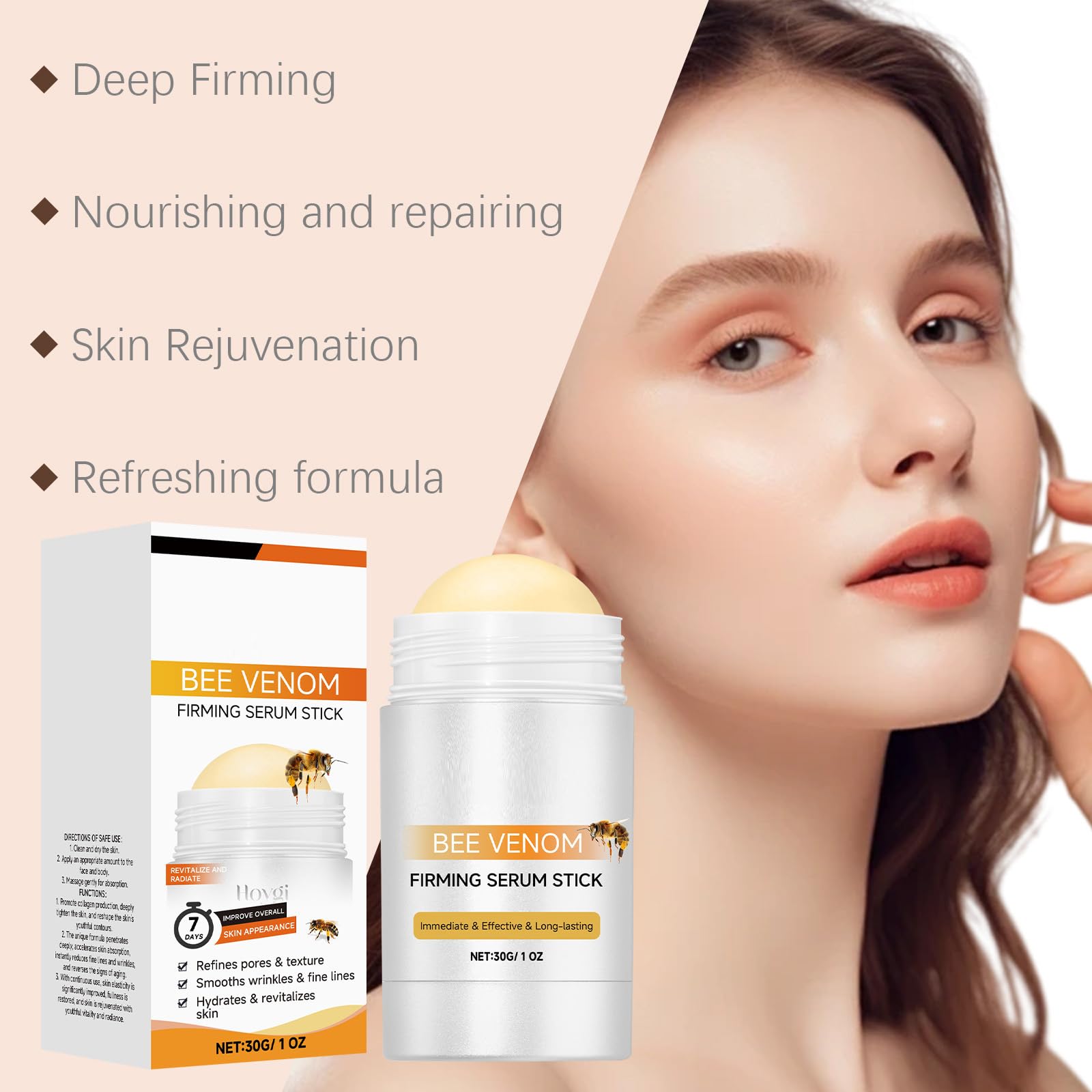 Blopuivo applying serum stick to face demonstrating quick absorption