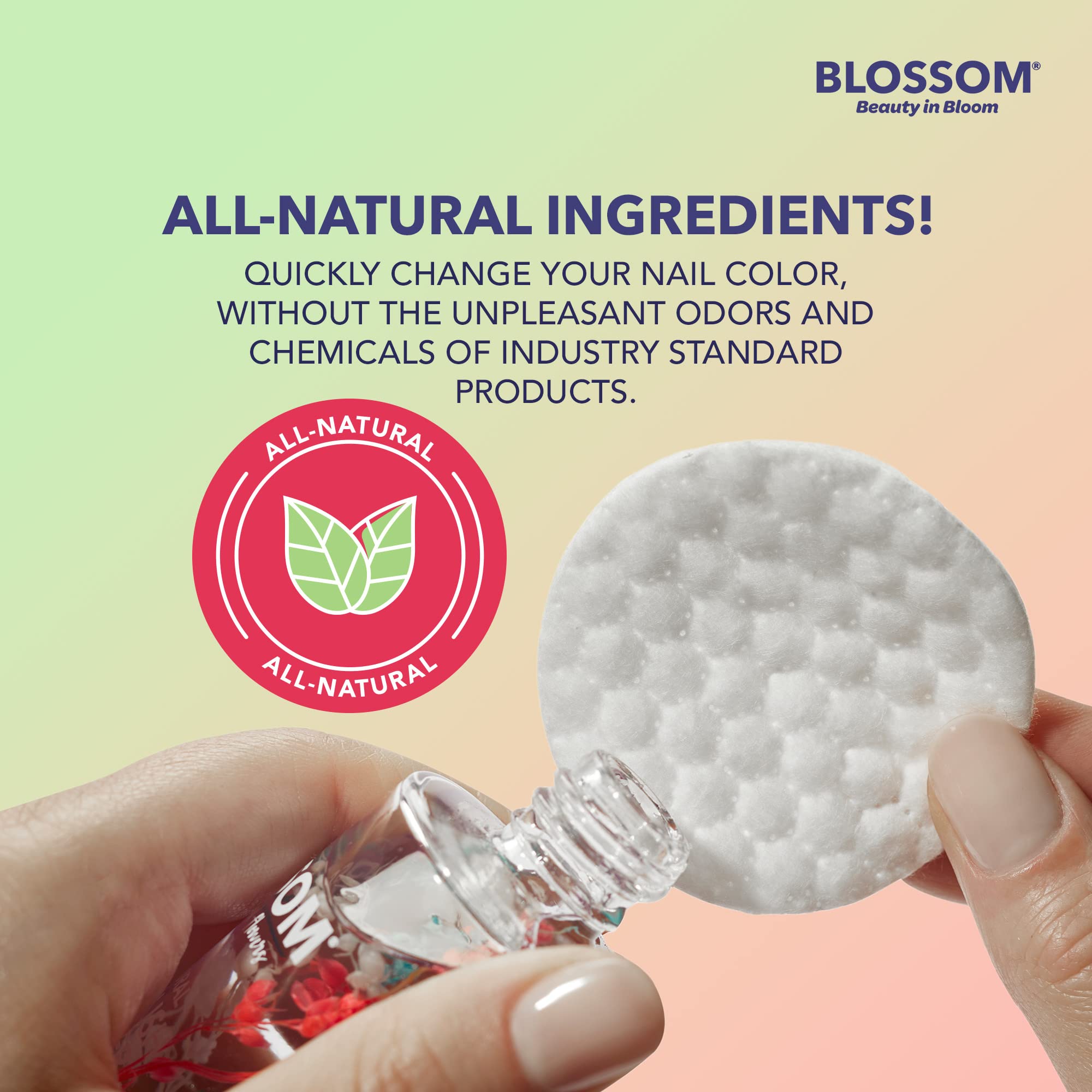 Hand holding 2oz Blossom bottle to show compact travel-friendly size