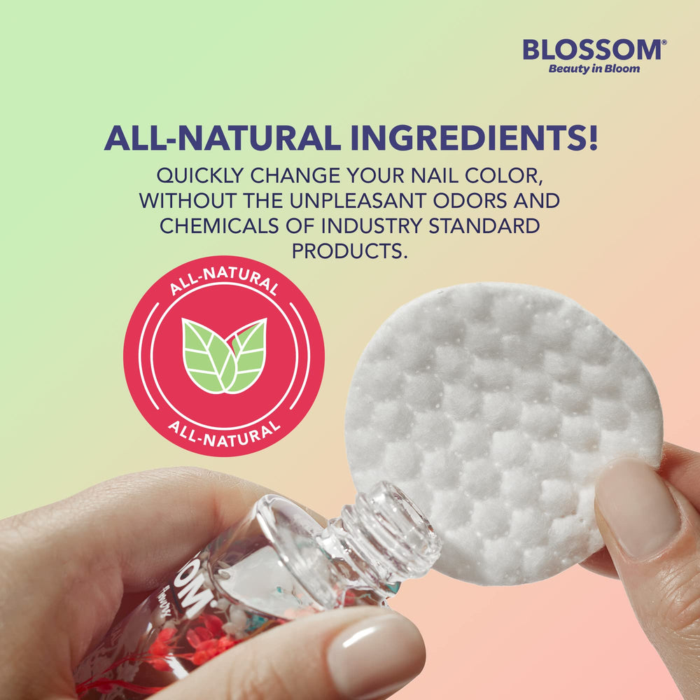 Hand holding 2oz Blossom bottle to show compact travel-friendly size