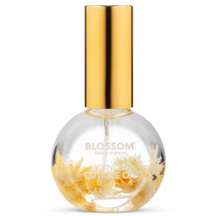 Blossom bottle front view showing almond biscotti scent and floral decoration, enhances presentation