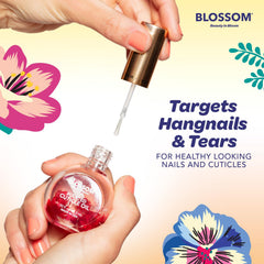 Hand holding Blossom bottle to show size and travel-friendly 0.5 fl oz convenience