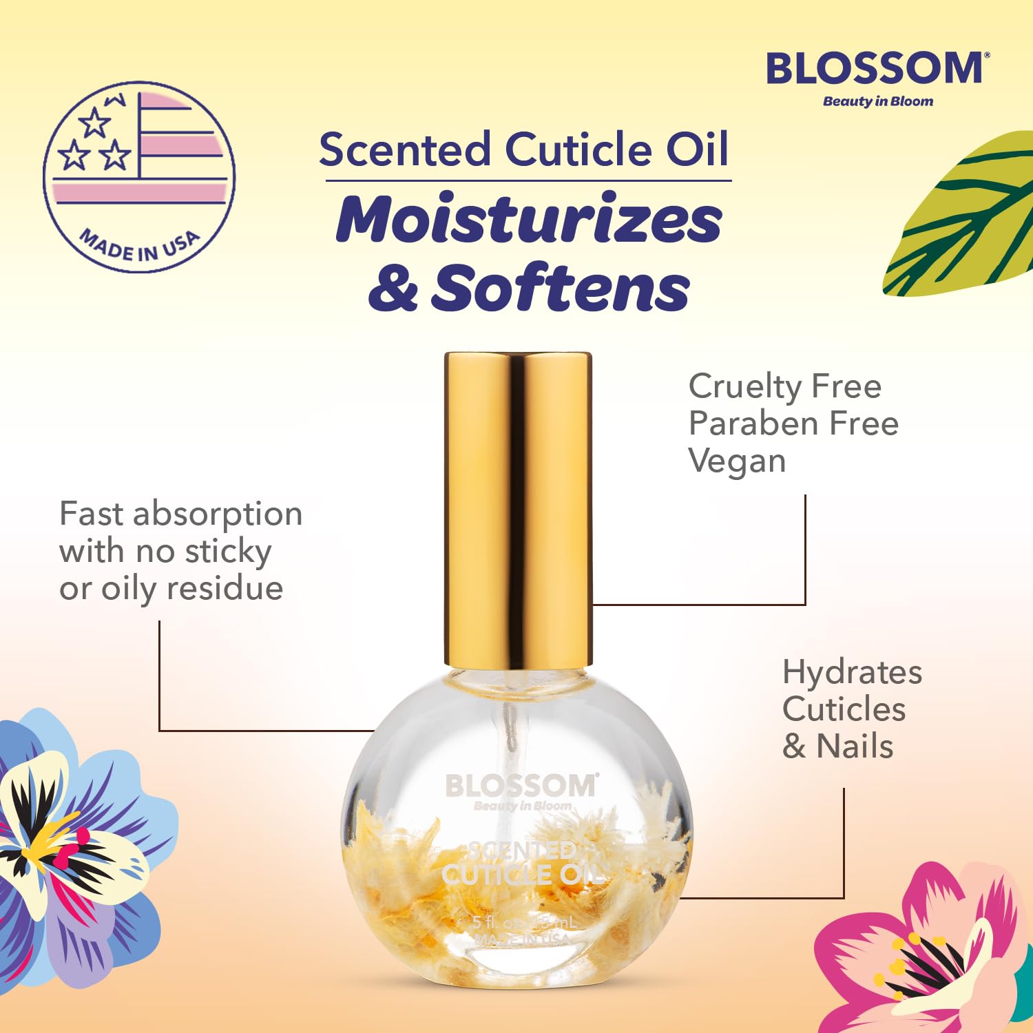 Blossom bottle beside freshly manicured nails showing scent pairs with polish