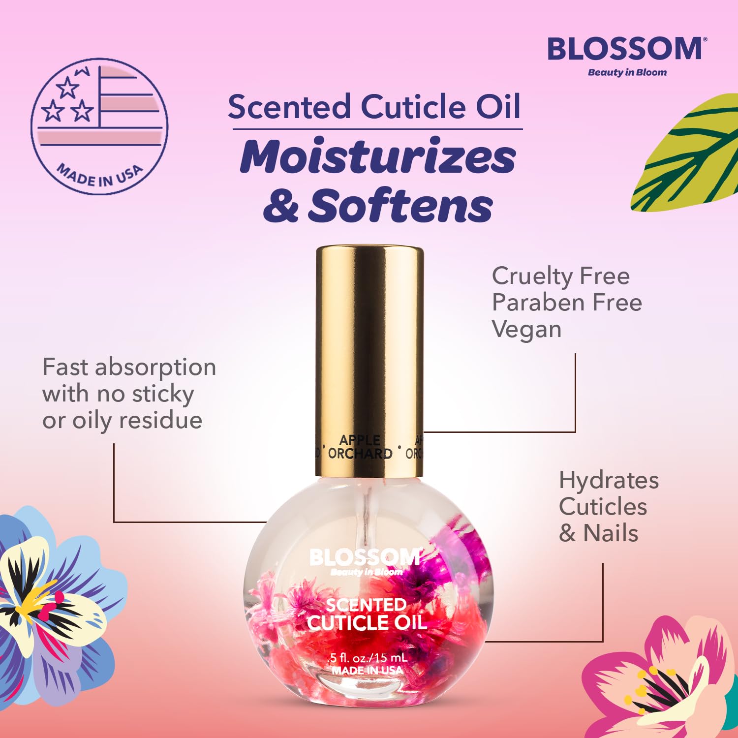 Applying Blossom oil to cuticles during massage showing conditioning and softening benefit