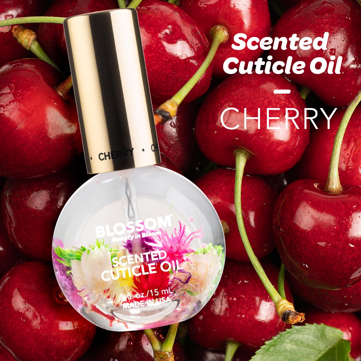 Blossom Cherry cuticle oil close-up of dried flowers for visual appeal and uniqueness
