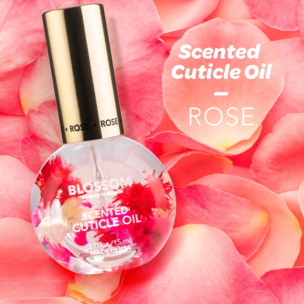 Blossom rose cuticle oil close-up of real dried petals showing natural ingredients