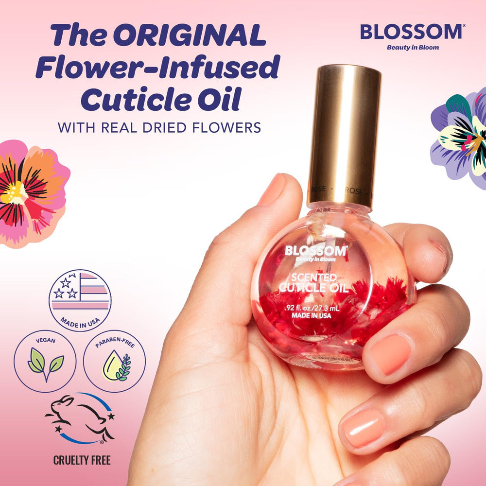 Blossom rose cuticle oil roller applicator detail for precise, mess-free use