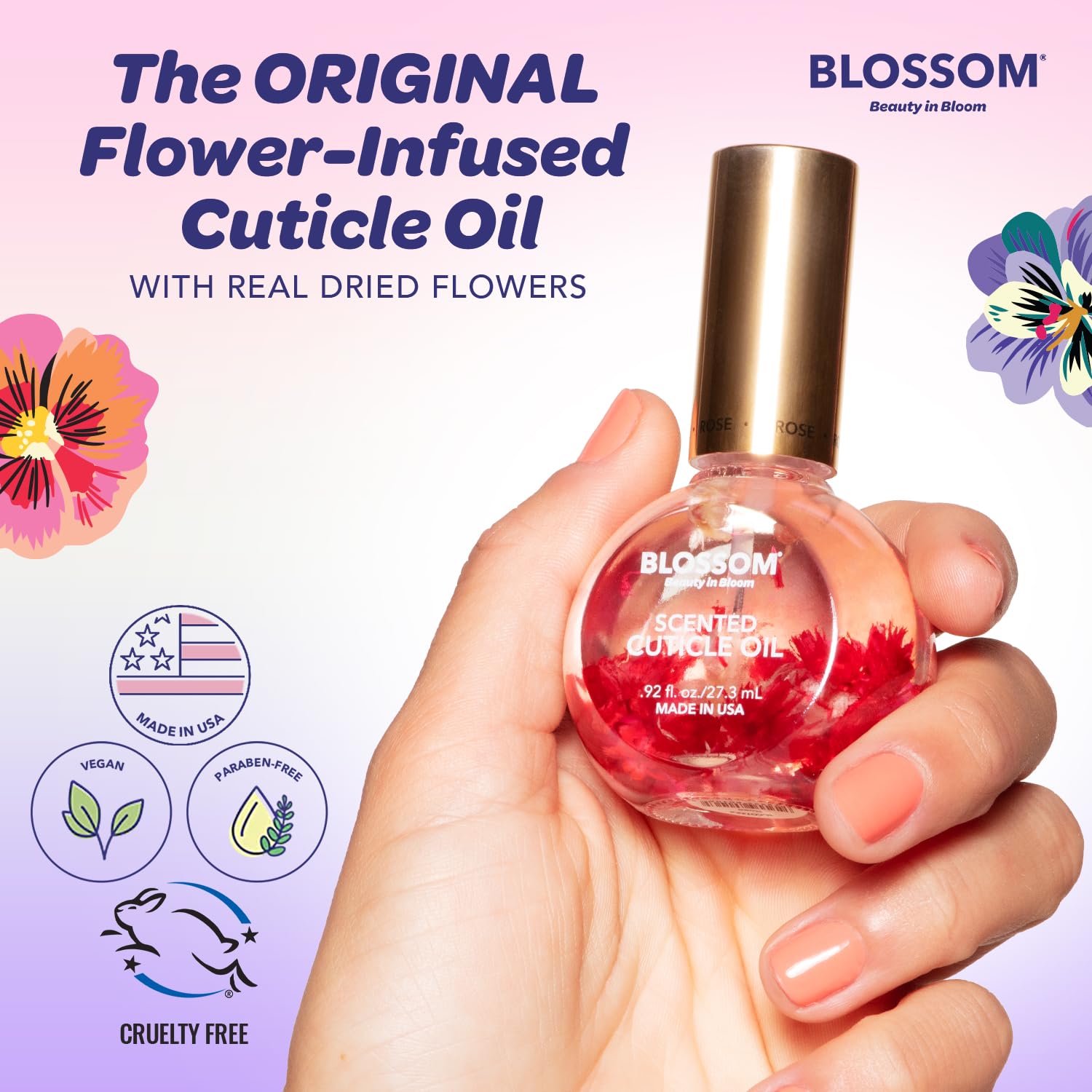 Applicator dispensing a drop from Blossom for precise, no-waste application