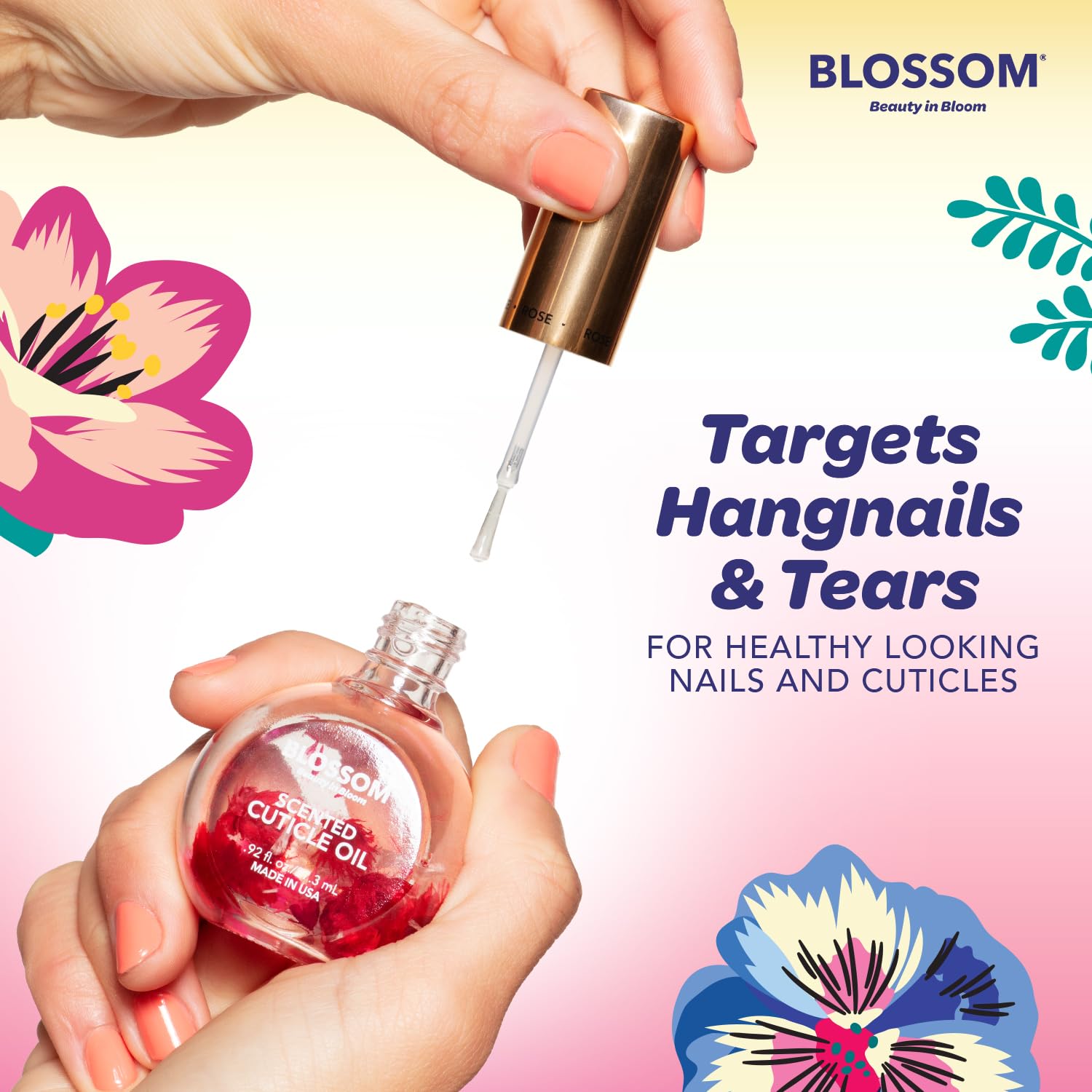 Blossom nails before and after using oil showing smoother cuticles