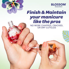 Blossom jasmine being applied to cuticles demonstrating easy nourish and shine