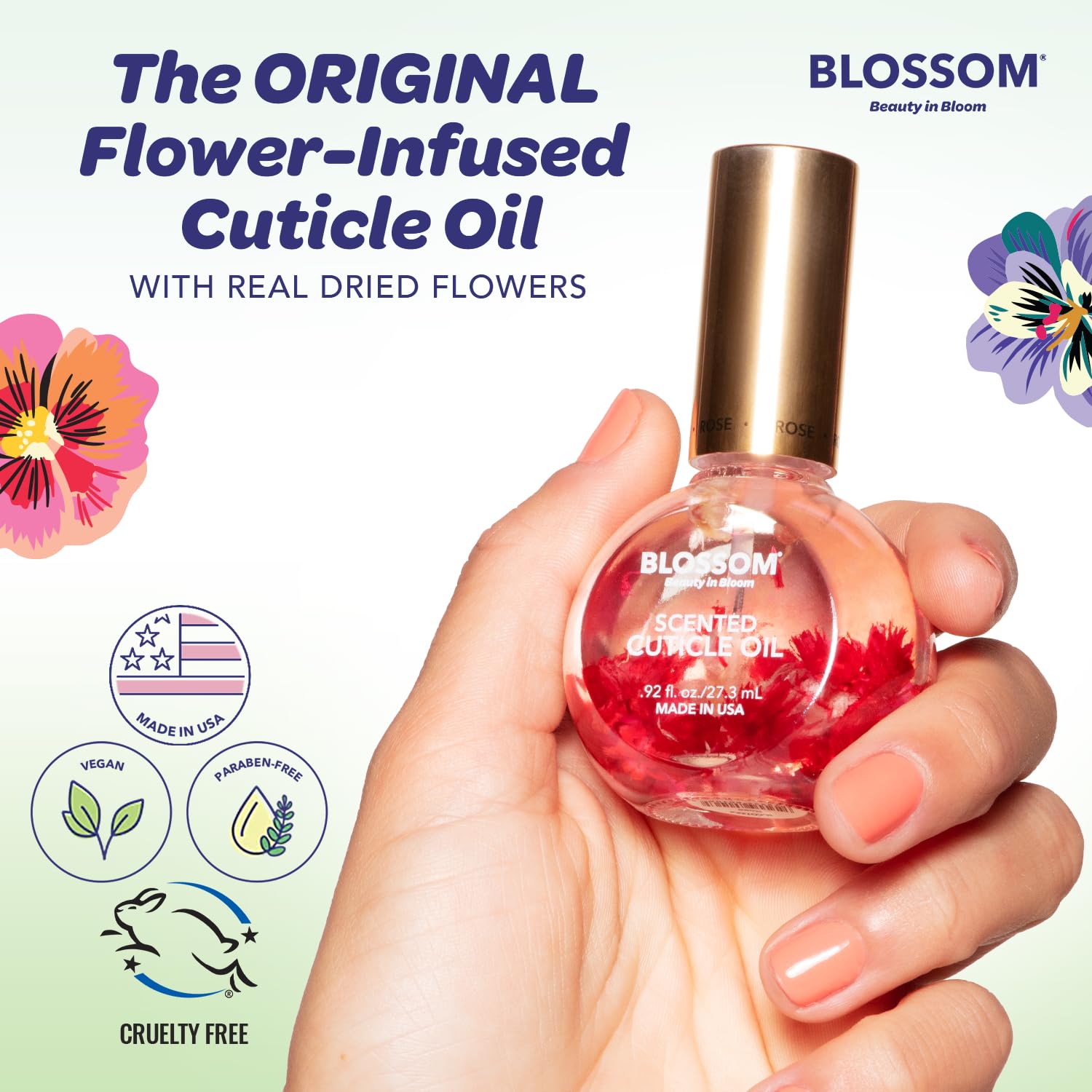 Blossom jasmine brush close-up with oil showing smooth texture for fast absorption