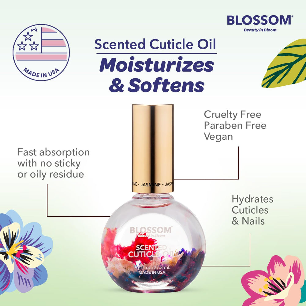 Blossom jasmine label close-up stating made in USA and vegan cruelty-free benefit