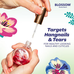 Blossom texture of oil on skin absorbing quickly to hydrate cuticles