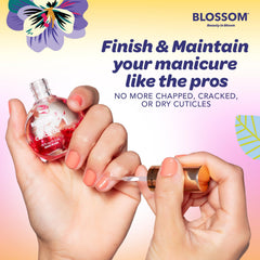 Blossom 0.5 oz bottle beside lip gloss for size, perfect travel-friendly beauty item