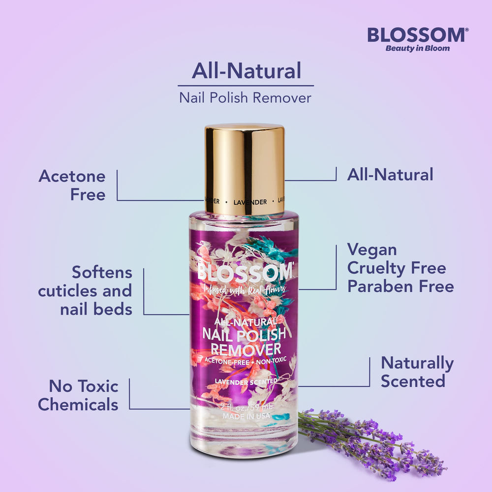 Blossom 2oz bottle beside common objects to show compact travel-friendly size