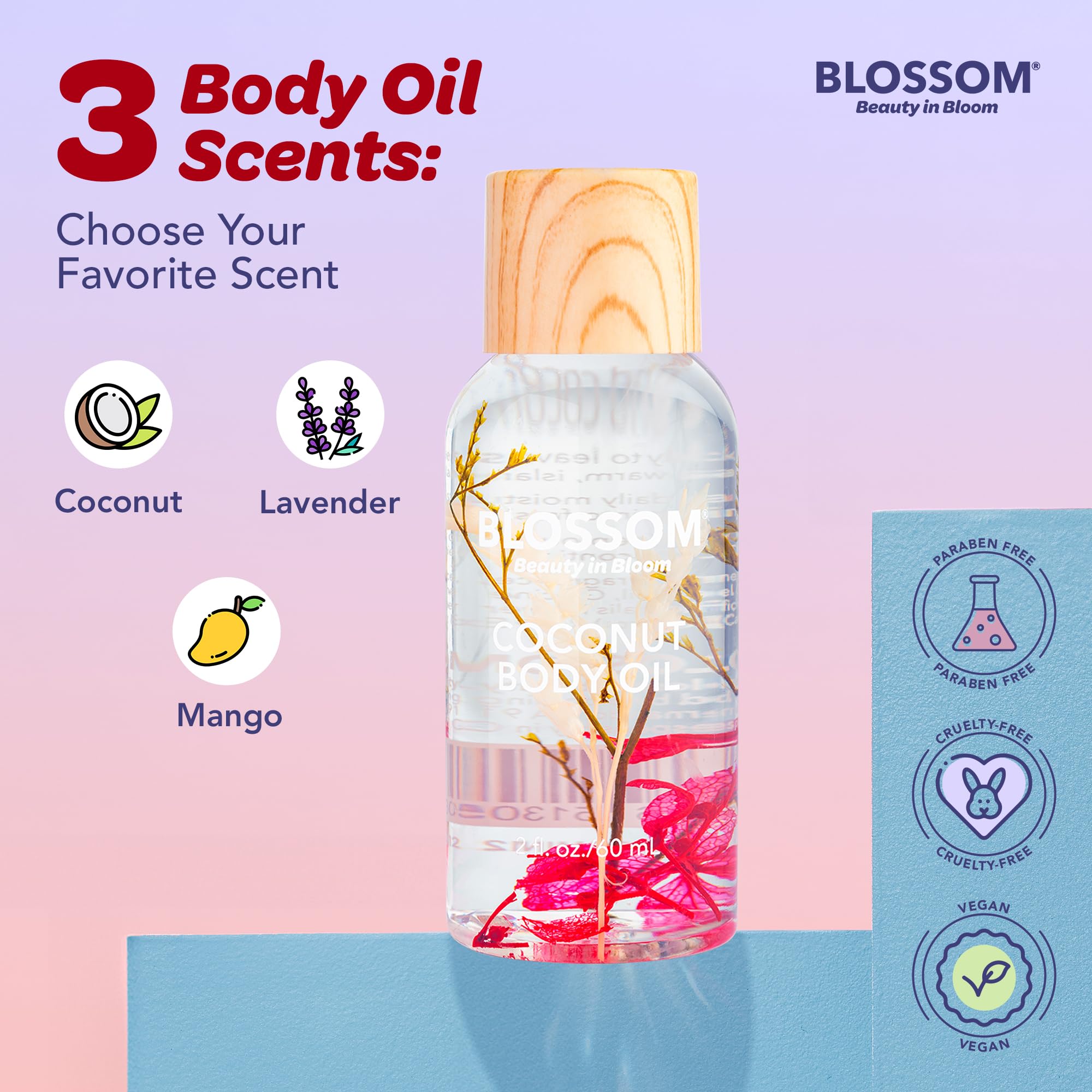 Blossom bottle on bathroom shelf next to towels, enhances morning routine