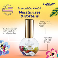 Blossom bottle beside makeup bag lifestyle shot for easy daily use