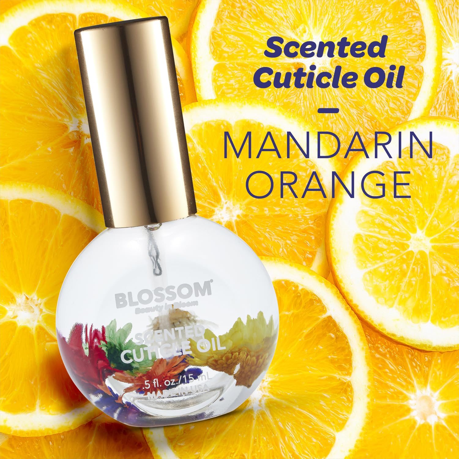 Blossom roller-top applicator detail for precise, no-mess cuticle hydration