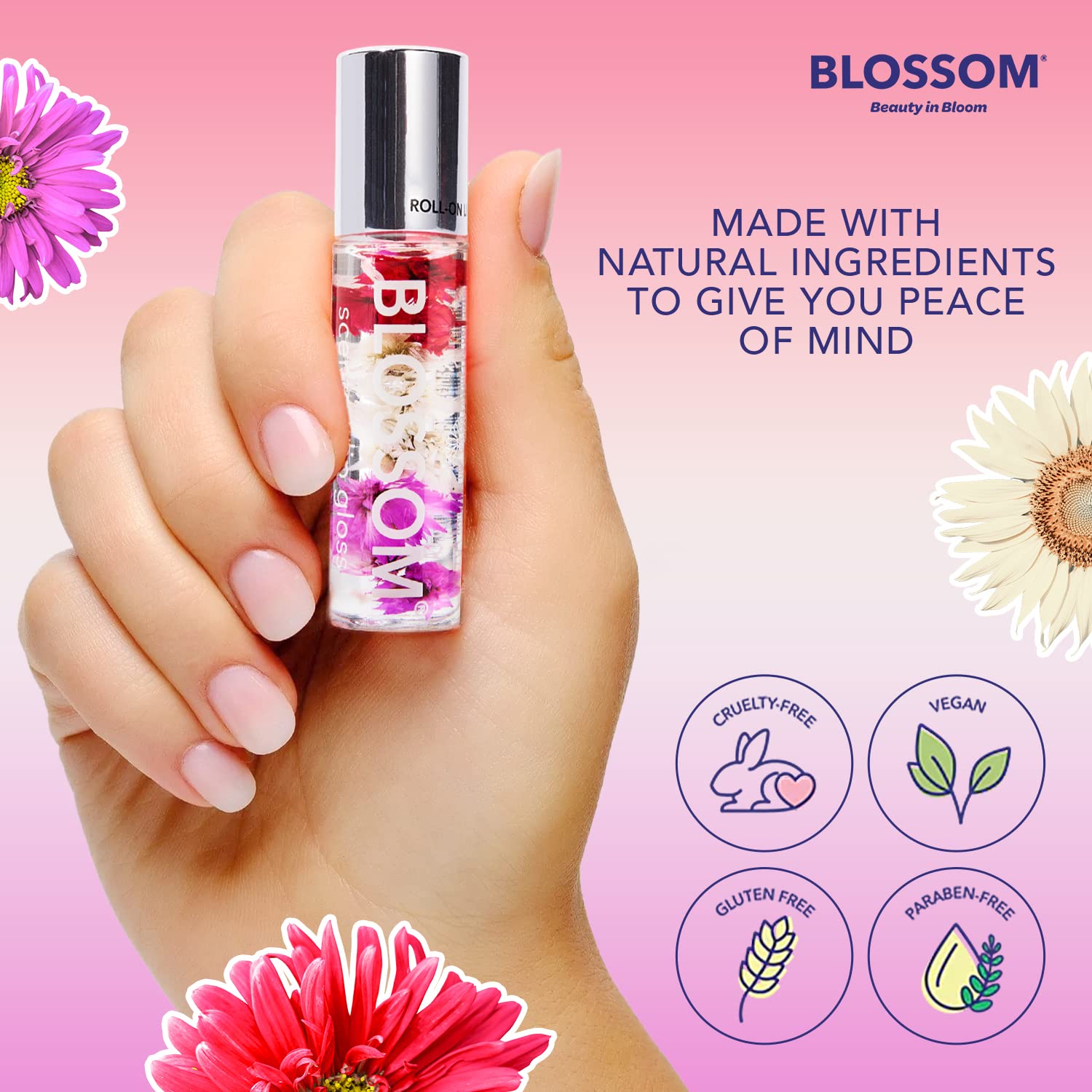 Blossom visible real flower pieces inside tube highlighting artisanal detail