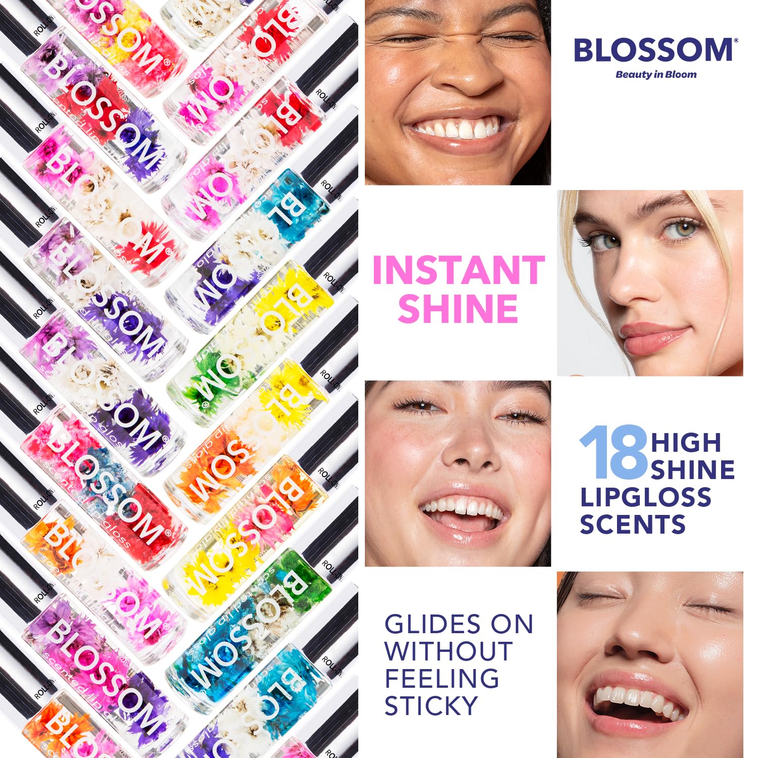 Blossom strawberry-scented roll-on tube showing clear high-shine finish