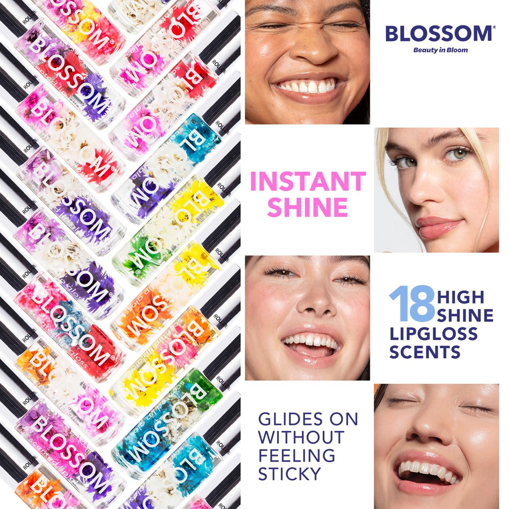 Blossom strawberry-scented roll-on tube showing clear high-shine finish