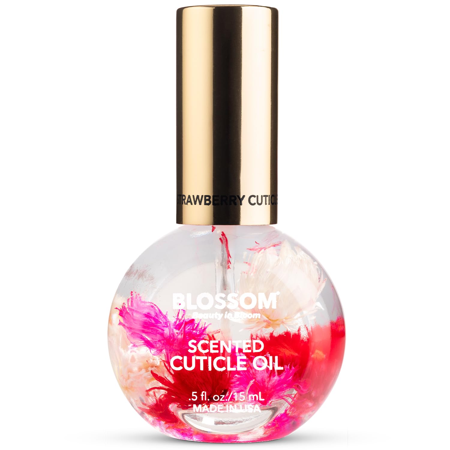 Blossom bottle front view showing strawberry scent and real flowers benefits
