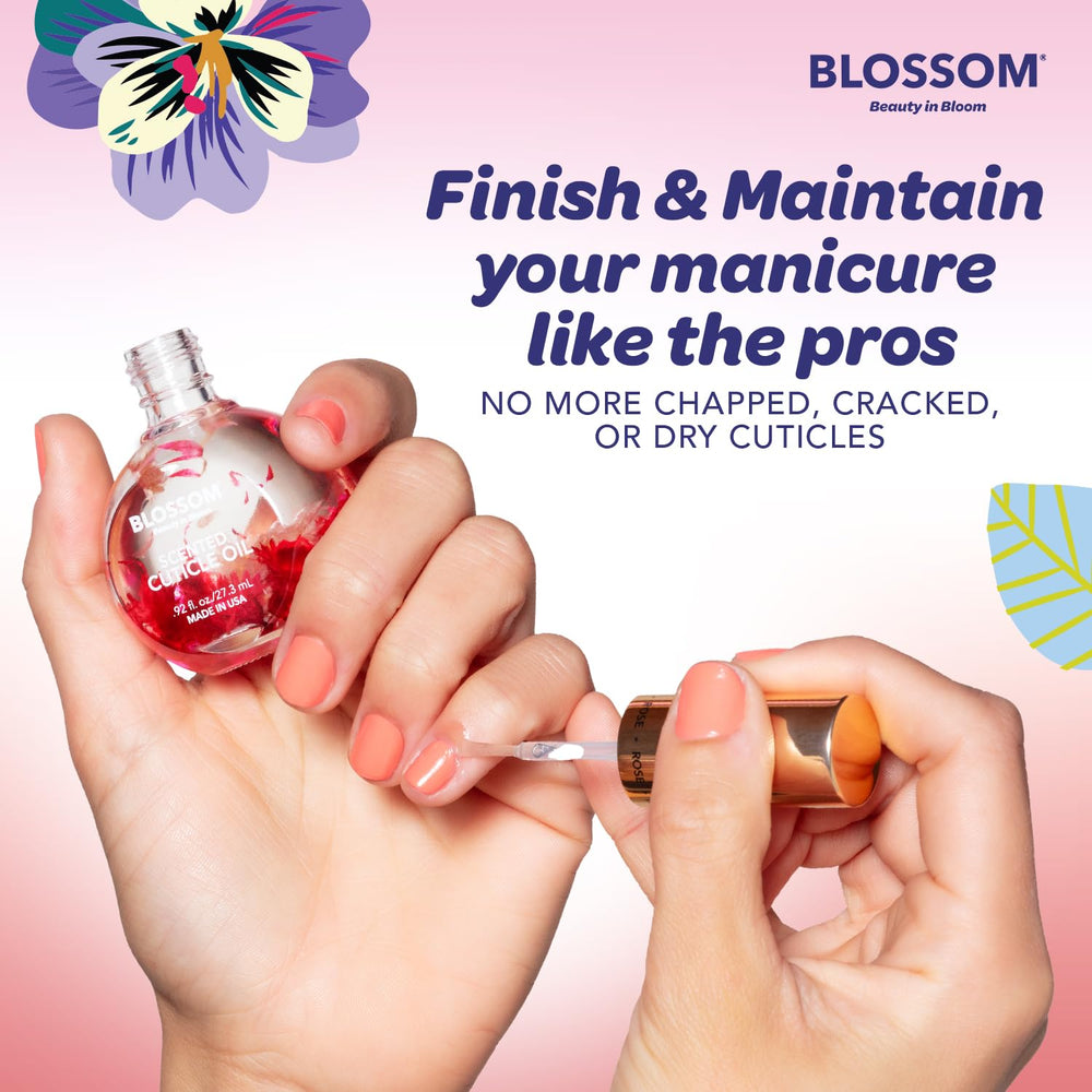 Hand holding Blossom bottle showing travel-size convenience and portability