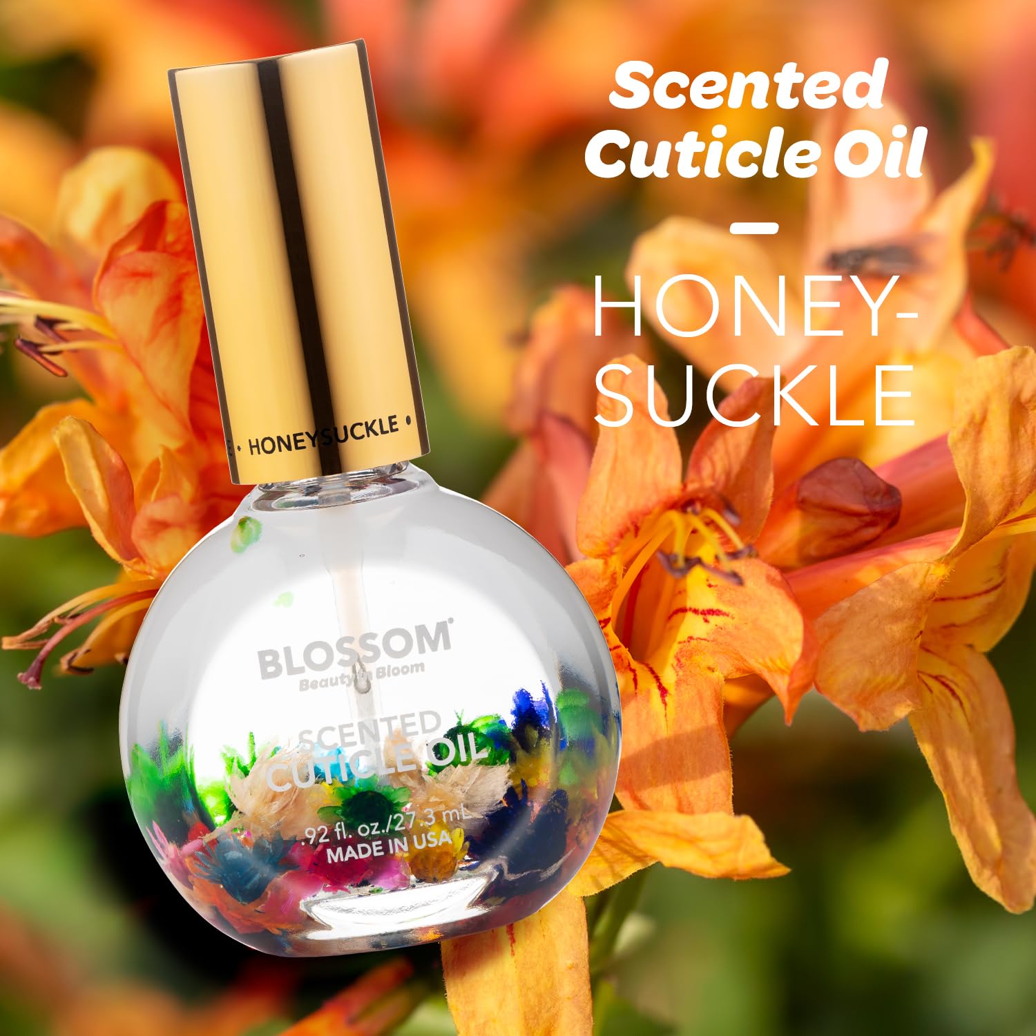 Blossom honeysuckle top view cap open highlighting applicator and portability
