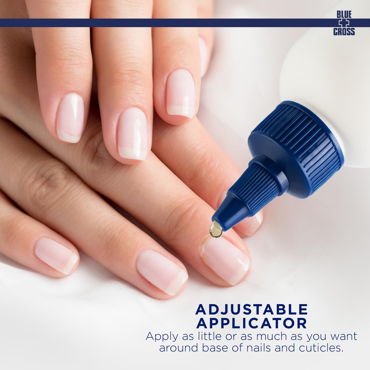 Blue Cross application on finger showing fast softening of cuticles