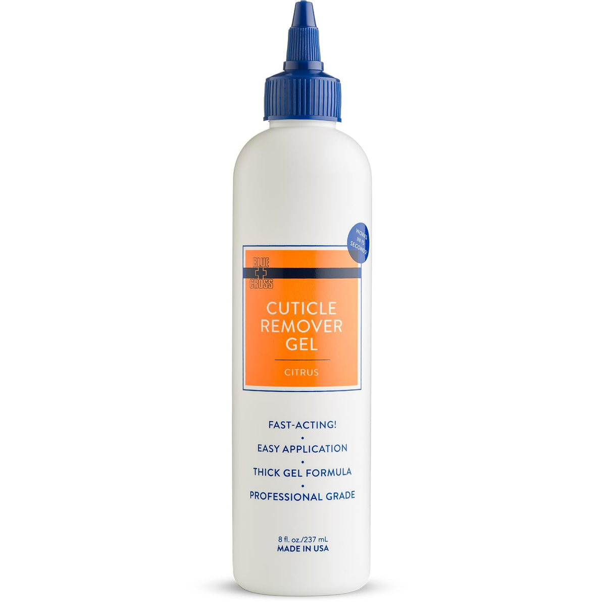 Blue Cross front bottle Citrus scent showing 8oz size and quick results
