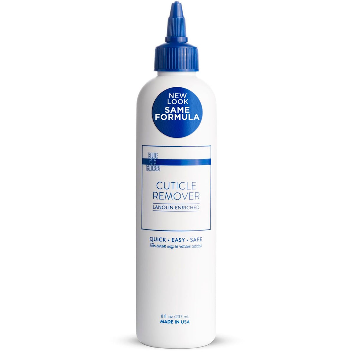 Blue Cross front bottle showing label and volume, clear professional presentation