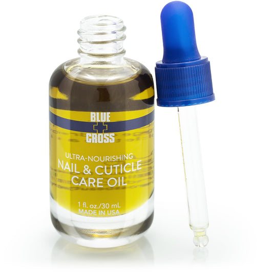Blue Cross front bottle showing brand and 1 oz size for precise care