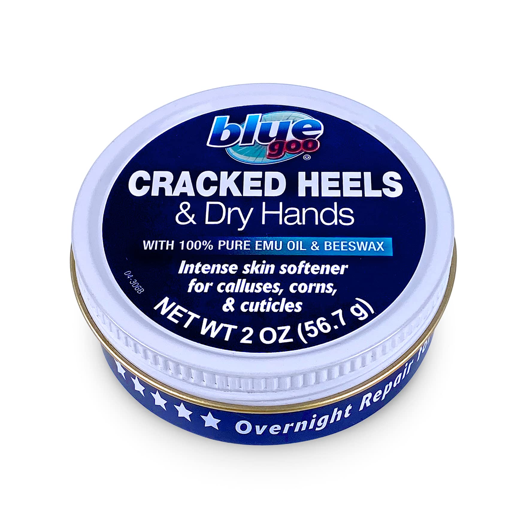 Blue Goo front jar showing label and compact 2 oz size for quick ointment access