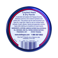 Blue Goo applied to heels with socks overnight to soften and protect cracked skin