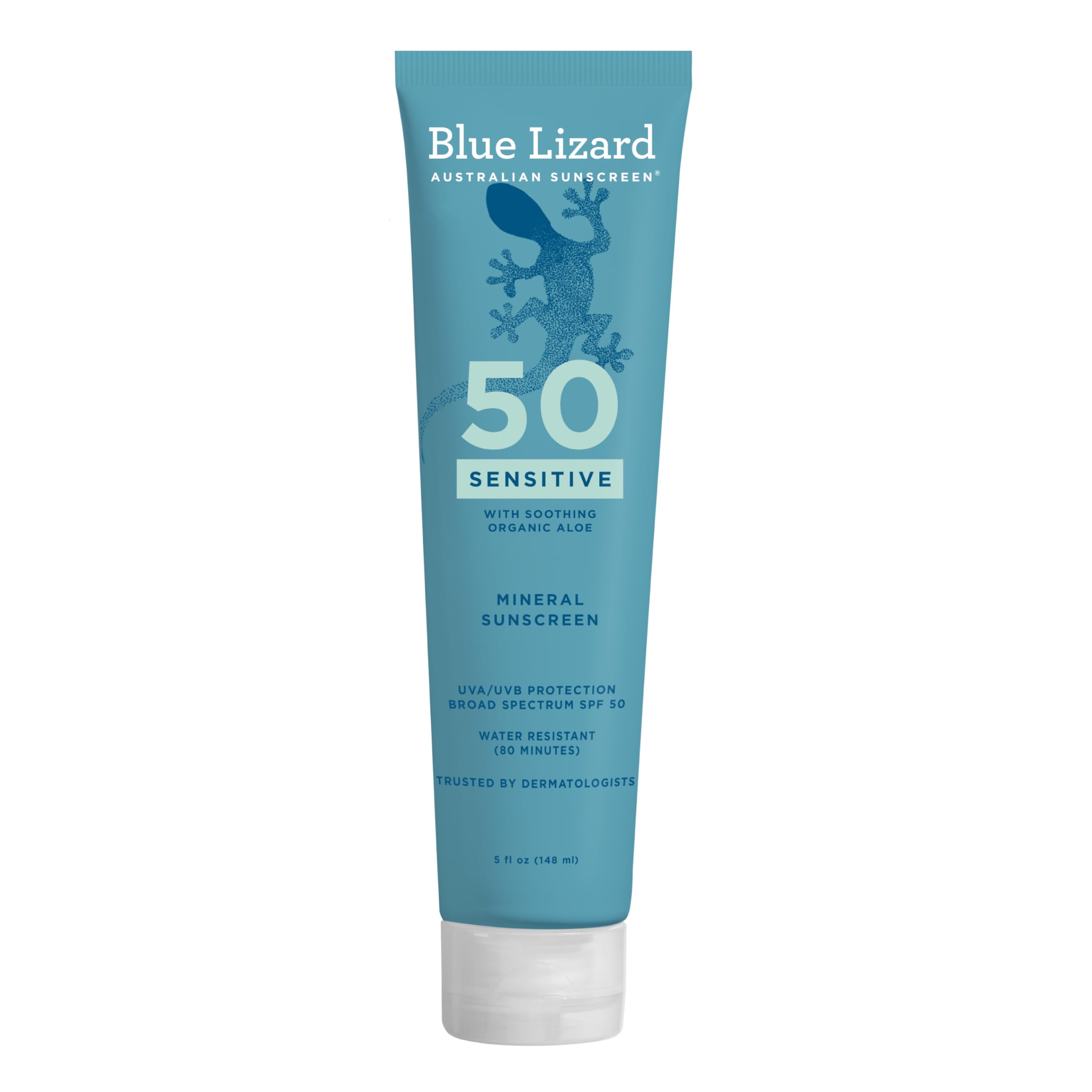Blue Lizard front packaging showing SPF 50 and mineral protection benefits
