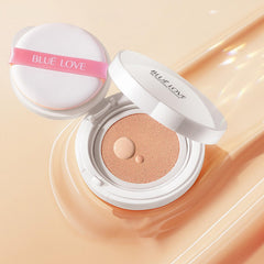 BLUE LOVE cushion inside handbag in lifestyle setting for on-the-go touchups benefit