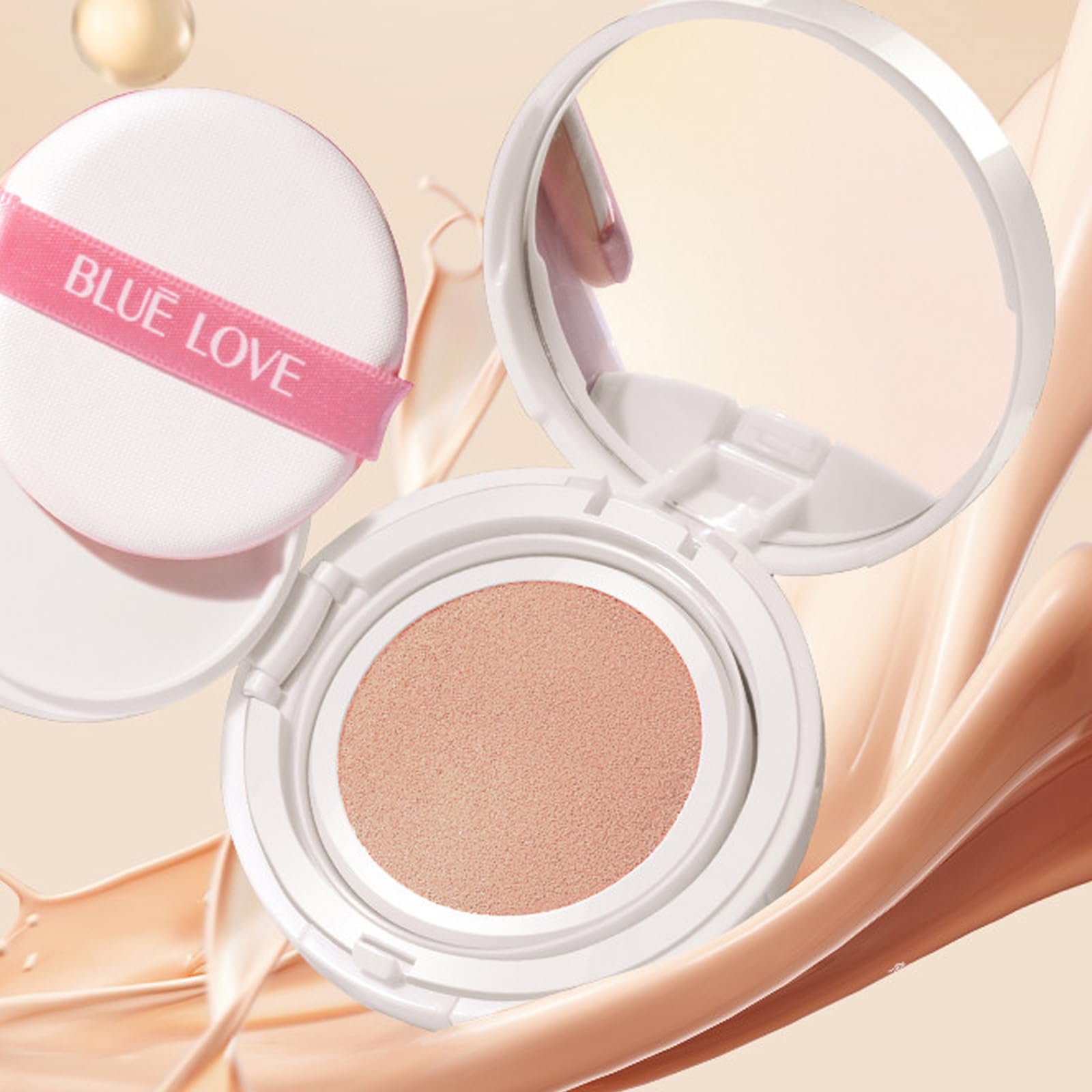 BLUE LOVE compact next to hand showing scale and travel-friendly convenience benefit