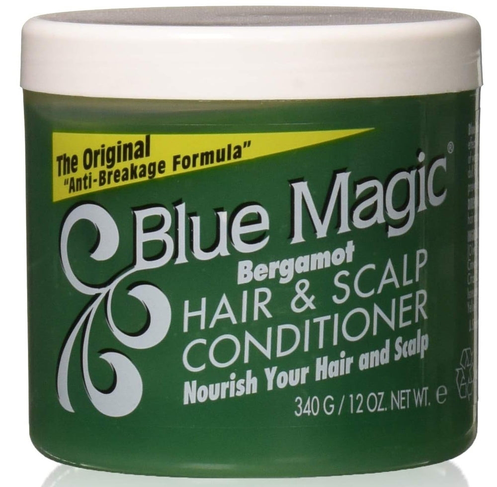 Blue Magic front label jar showing product size and bergamot scent benefit