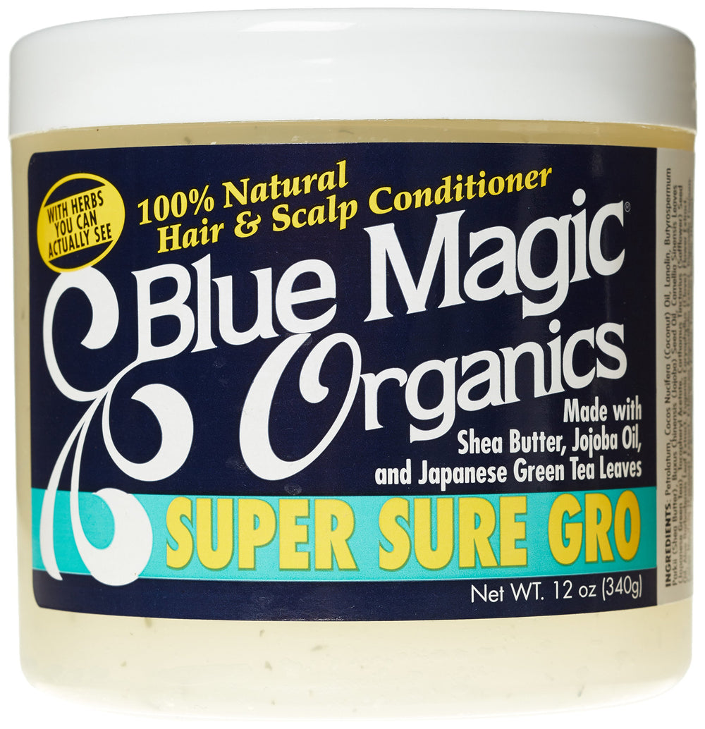 Blue Magic 12oz jar front view showing label and benefits for nourished hair