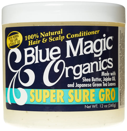 Blue Magic 12oz jar front view showing label and benefits for nourished hair
