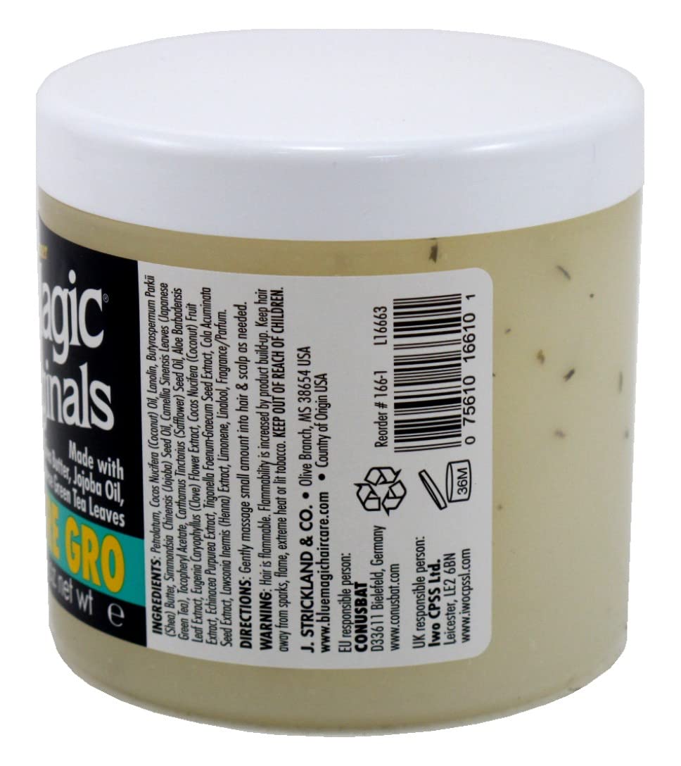 Blue Magic Super Sure Gro cream texture closeup highlighting shea and jojoba moisture