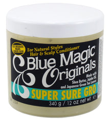 Blue Magic Super Sure Gro applied to hair demonstrating reduced breakage and shine