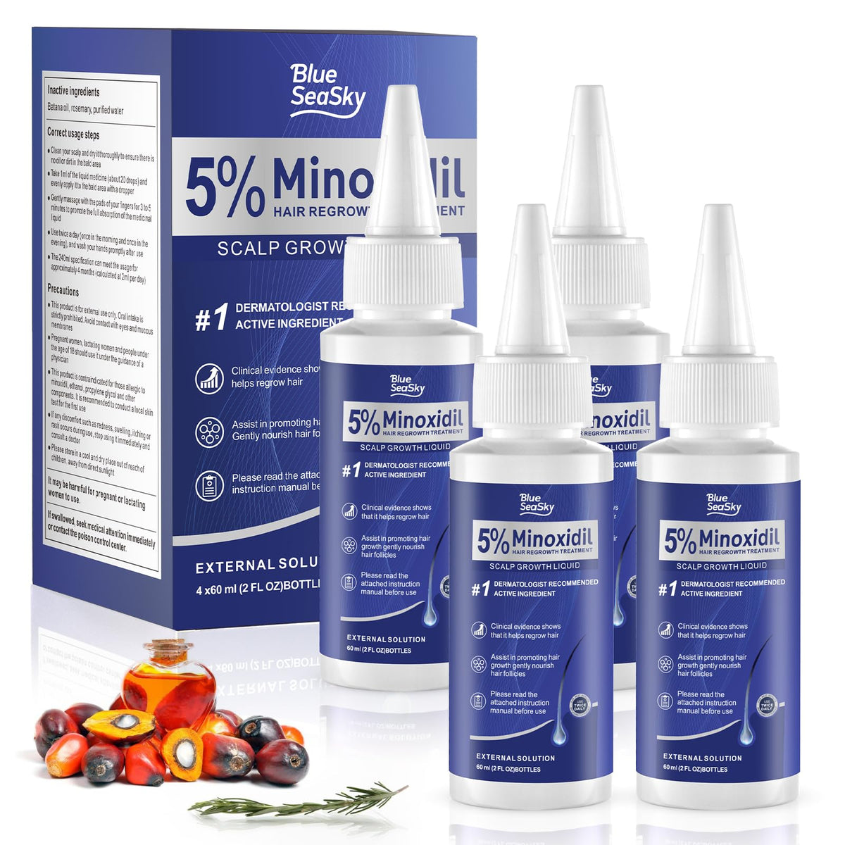 Blue Sea Sky front packaging showing four 2 oz bottles and value pack benefit