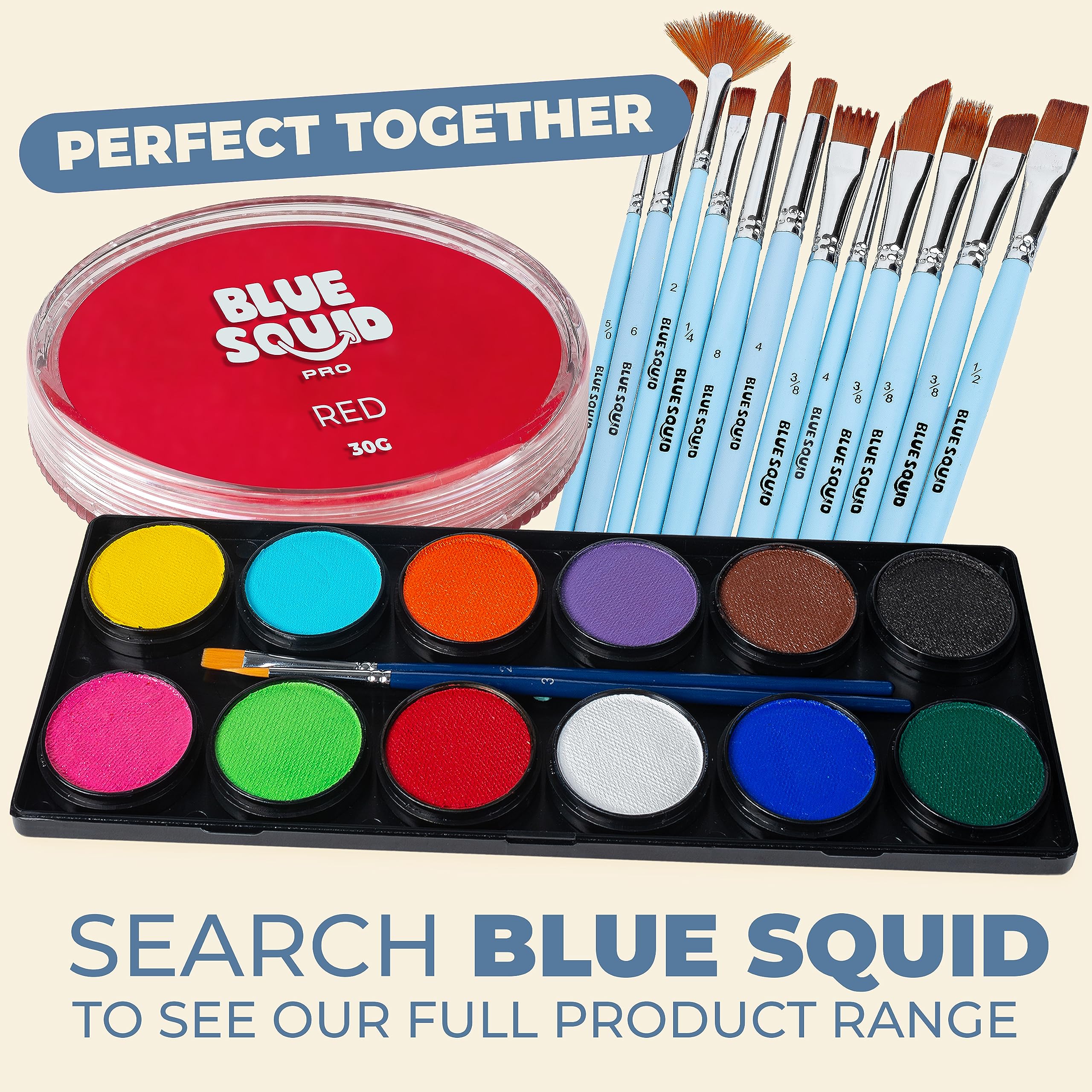 Blue Squid red face paint used in cosplay scene showing bold color for costumes