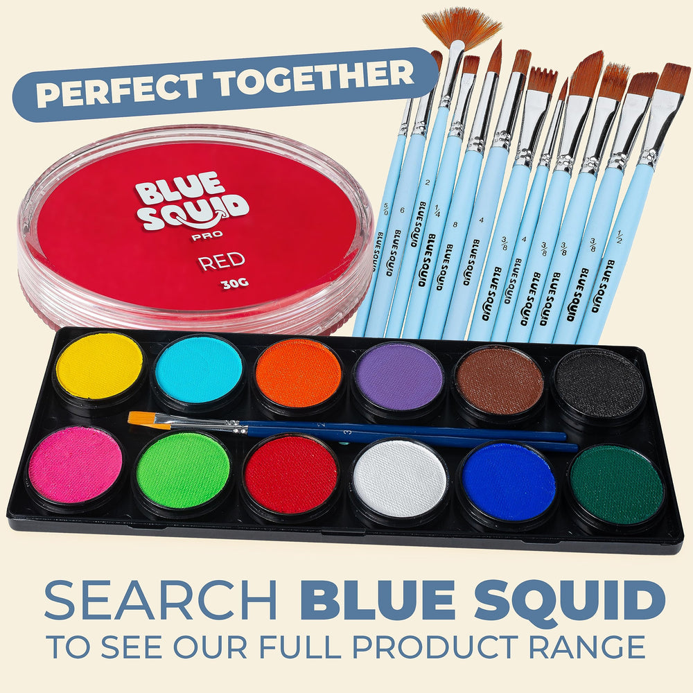 Blue Squid red face paint used in cosplay scene showing bold color for costumes